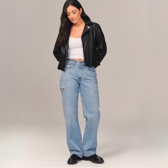 Abercrombie & Fitch Denim - abercrombie & fitch curve love the baggy mid-rise side slit jeans medium wash